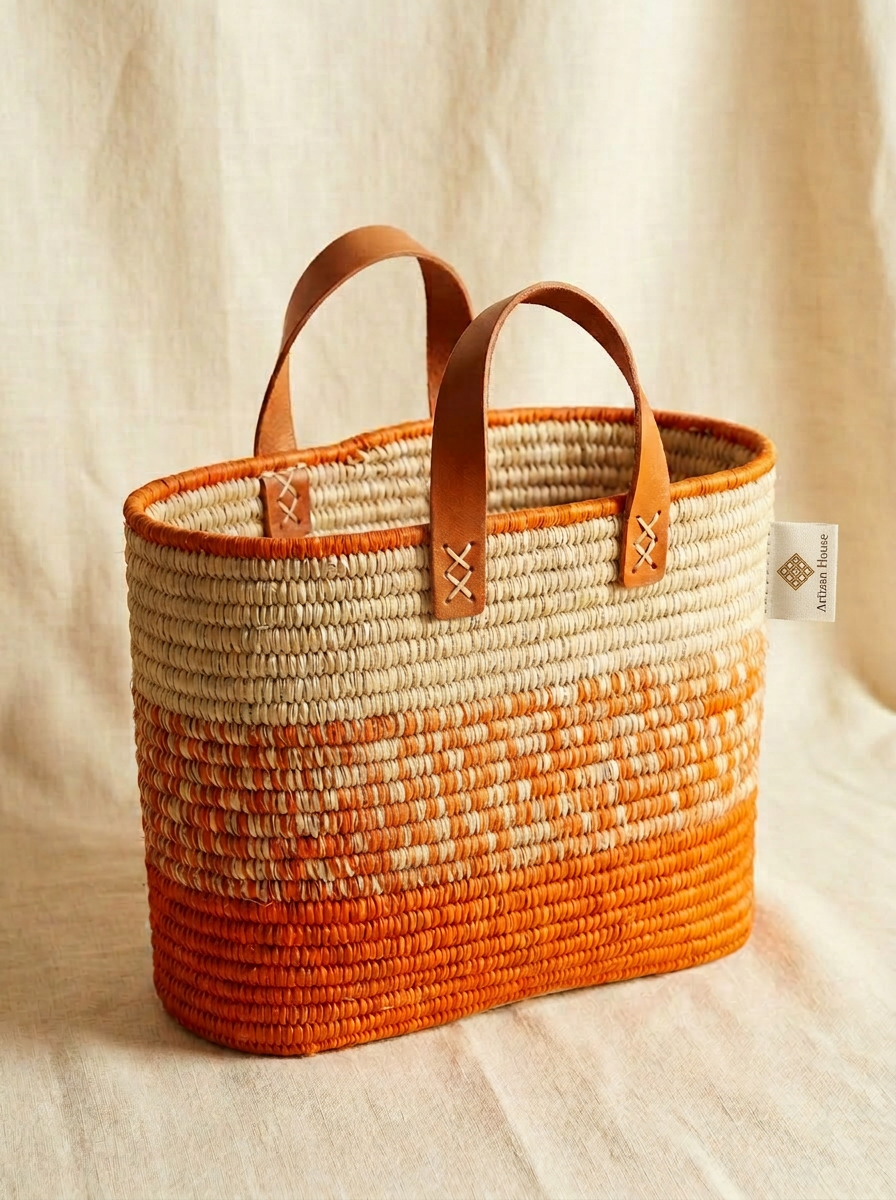Saffron-Block Straw Tote
