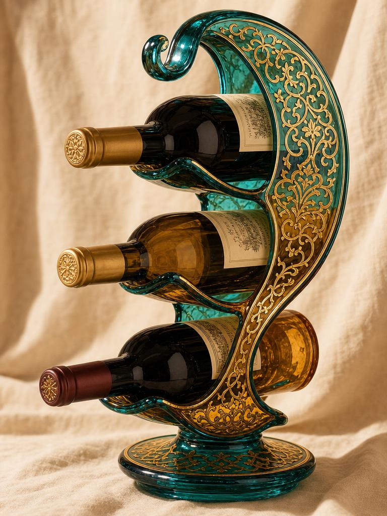 Hand-Blown Glass Wine Stand with Gold Arabesques