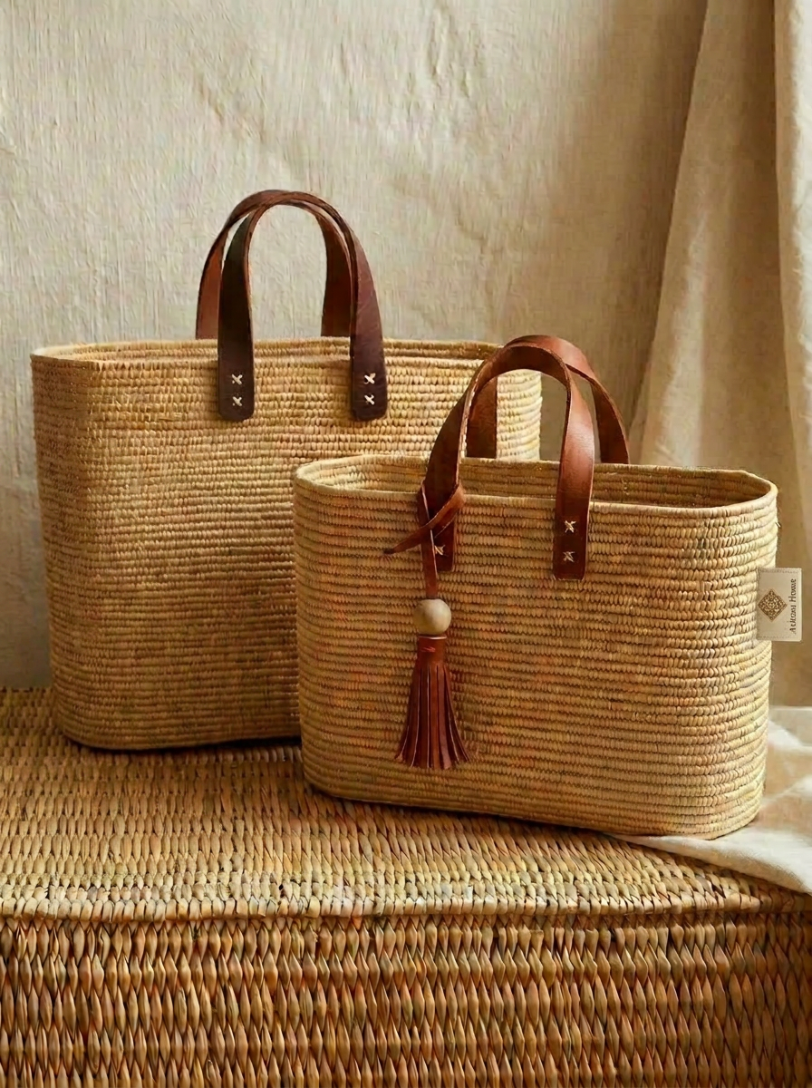 Tasselled Straw Tote Set