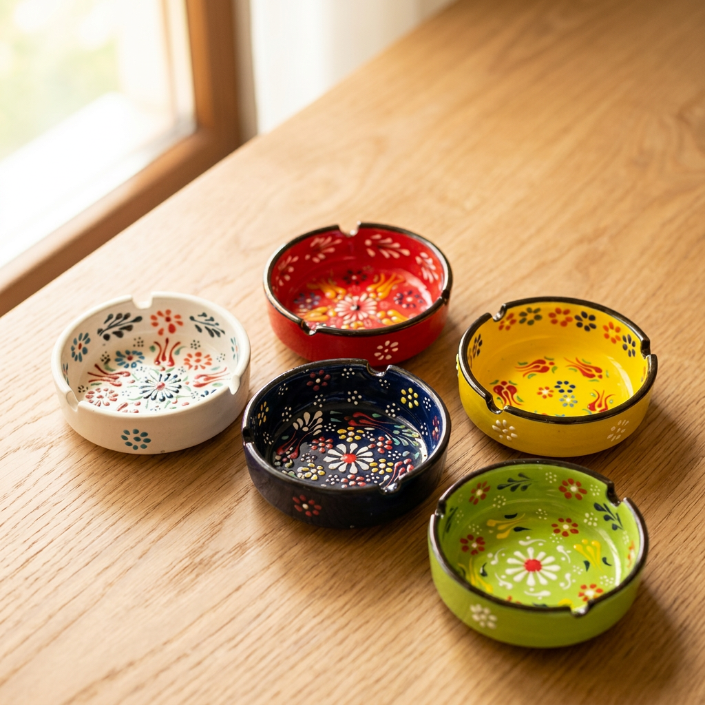 Hand-Painted Floral Ceramic Ashtrays