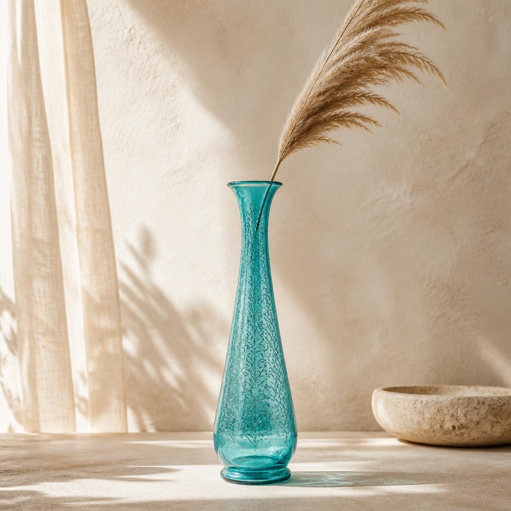 Hand-Blown Turquoise Arabesque Vase