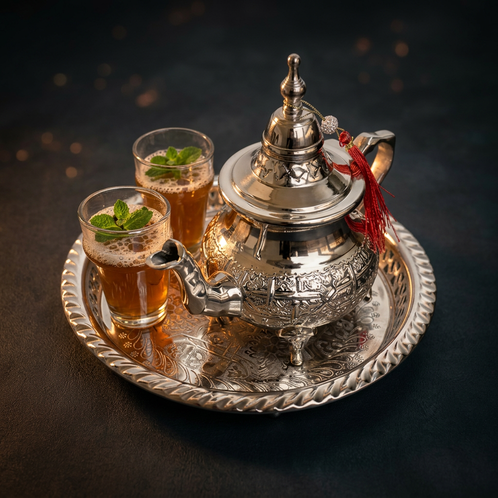 Silver Teapot with Fresh Mint Tea Service