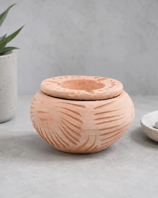 Carved Terracotta Lidded Ashtray