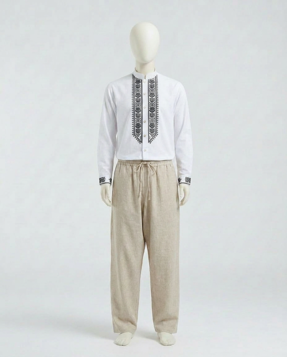 Tatreez Thobe Shirt & Beige Sirwal