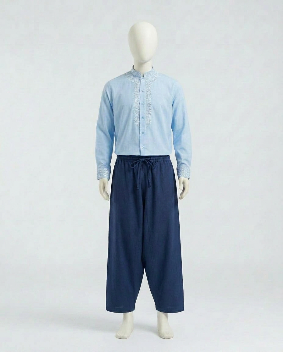 Fassi Sky-Blue Shirt & Navy Sirwal