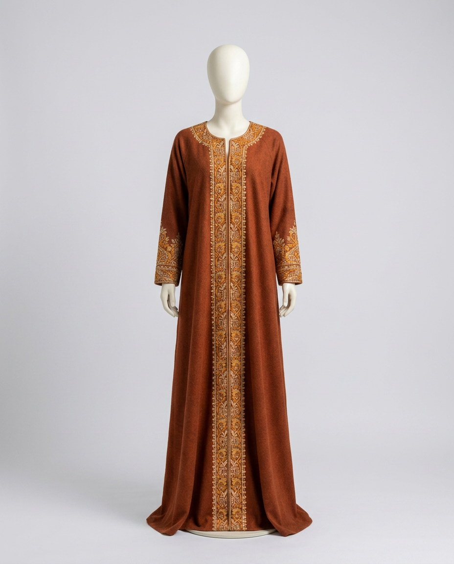 Rust Wool Embroidered Kaftan