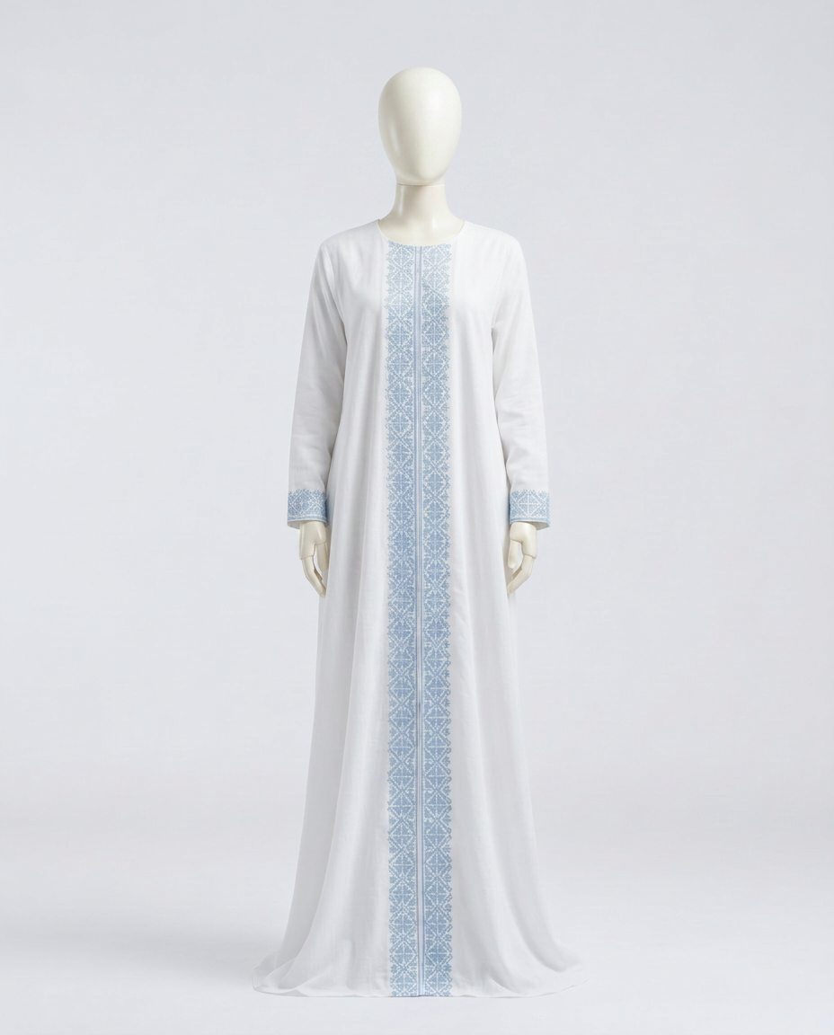Indigo-Trimmed Cotton Gandoura