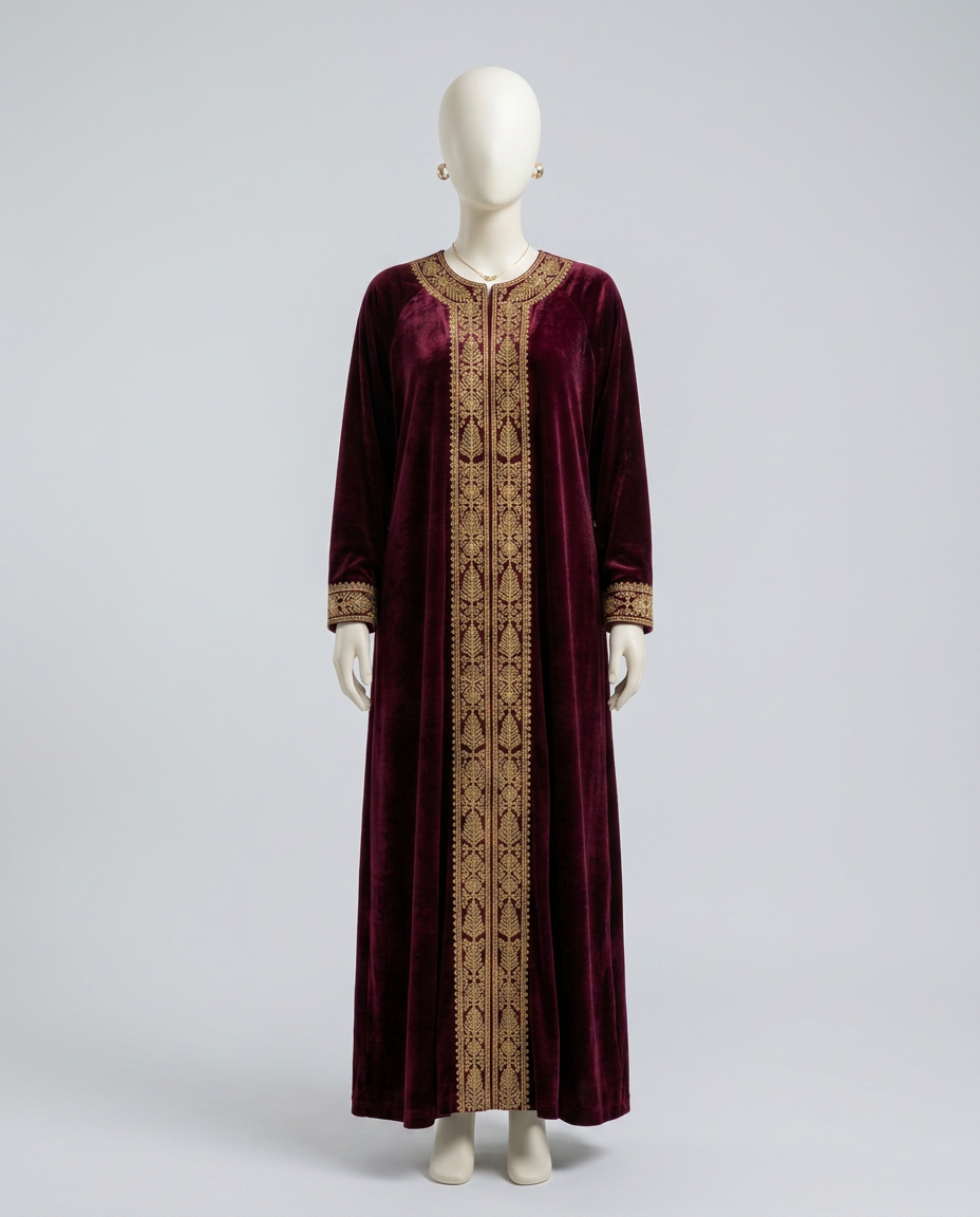 Burgundy Velvet Damascene Kaftan