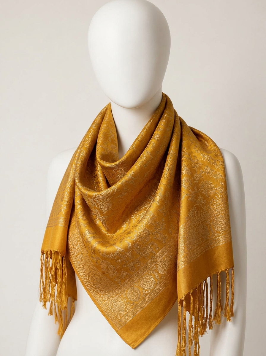 Saffron Berber Silk Brocade Scarf